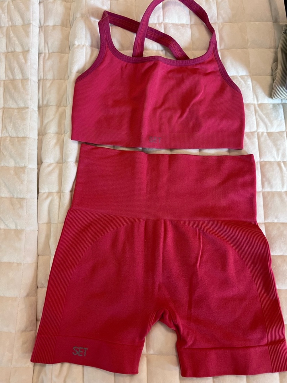 SET Active Women's Pink Seamless Sports Bra & High-Waist Shorts Set